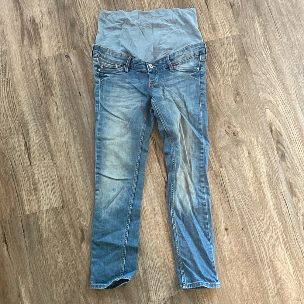 Maternity H&M Blue Straight Leg Jeans with Stretchy Panel